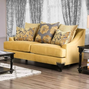 Furniture of America Viscontti Velvet Fabric Loveseat, Gold/Gray