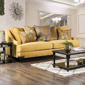 Furniture of America Viscontti Velvet Fabric Sofa, Gold/Gray