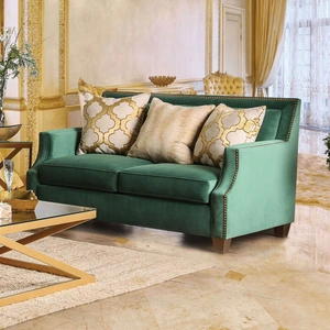 Furniture of America Verdante Fabric Living Room Set, Emerald Green/Gold