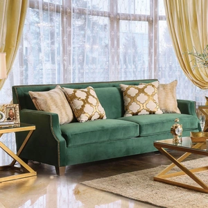 Furniture of America Verdante Fabric Living Room Set, Emerald Green/Gold