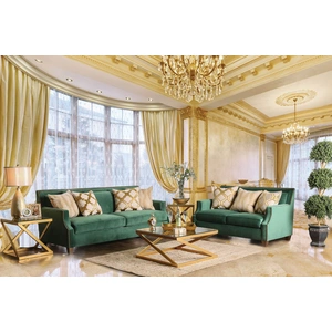 Furniture of America Verdante Fabric Living Room Set, Emerald Green/Gold