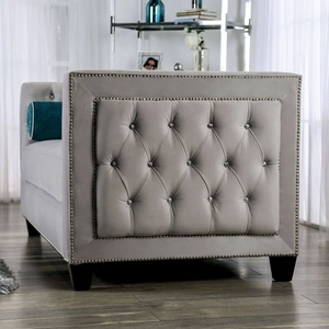 Furniture of America Silvan Velvet Fabric Sofa, Gray