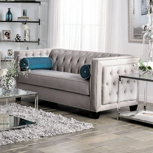 Furniture of America Silvan Velvet Fabric Loveseat in Gray