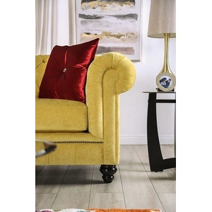 Furniture of America Eliza Microfiber Fabric Button Tufted Sofa, Royal Yellow/Red