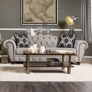 Furniture of America Viviana Linen Fabric Tufted Sofa, Gray/Black