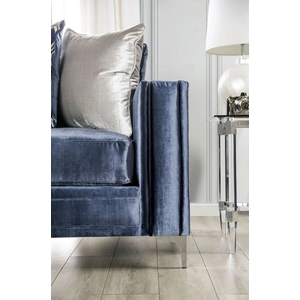 Furniture of America Jodie Microfiber Fabric Sofa, Satin Blue/Silver