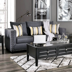 Furniture of America Inkom Linen Fabric Sofa in Slate