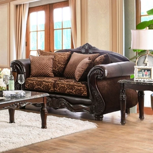 Furniture of America Elpis Fabric/Leatherette/Wood Living Room Set, Brown/Espresso