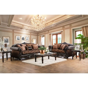 Furniture of America Elpis Fabric/Leatherette/Wood Living Room Set, Brown/Espresso