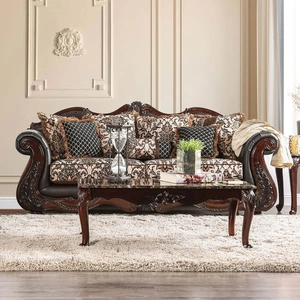 Furniture of America Jamael Fabric/Wood Living Room Set, Brown/Espresso