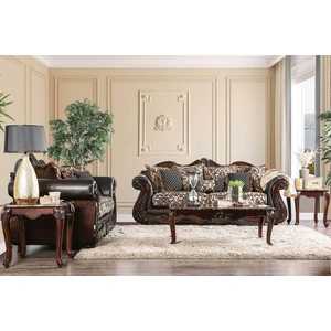 Furniture of America Jamael Fabric/Wood Living Room Set, Brown/Espresso