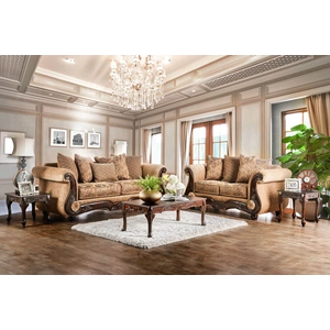 Furniture of America Nicanor Fabric/Wood Living Room Set, Tan/Gold
