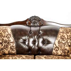 Furniture of America Quirino Chenille Fabric/Leatherette/Wood Loveseat in Tan/Dark Brown