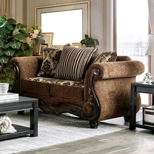 Furniture of America Tilde Chenille Fabric Loveseat, Brown/Dark Walnut