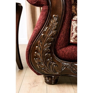 Furniture of America Matteo Fabric/Wood Living Room Set, Burgundy/Brown
