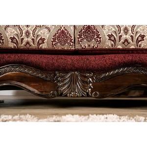 Furniture of America Matteo Chenille Fabric Wood Sofa, Burgundy/Brown