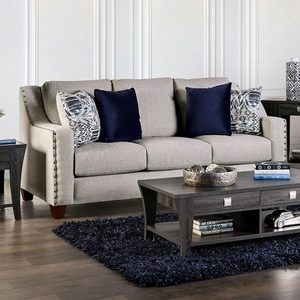 Furniture of America Stickney Linen Fabric Sofa, Light Gray/Navy