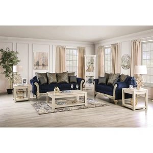 Furniture of America Marinella Fabric/Wood Living Room Set, Royal Blue