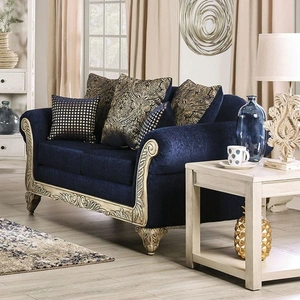 Furniture of America Marinella Fabric/Wood Living Room Set, Royal Blue