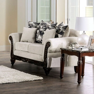 Furniture of America Cassani Chenille Fabric/Wood Living Room Set, Light Gray/Walnut