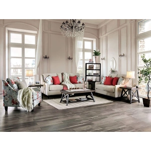 Furniture of America Nadene Chenille Fabric Living Room Set, Ivory