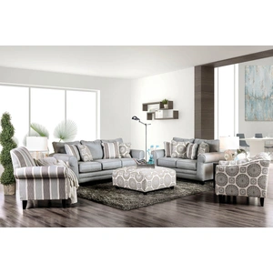 Furniture of America Misty Fabric Living Room Set, Blue Gray/Ivory