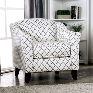 Furniture of America Verne Diamond Pattern Linen Fabric Chair, Gray/Ivory