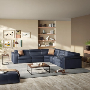Natuzzi Editions Solare Fabric/Leather L-Shape Sectional Sofa w/Recliner & Console