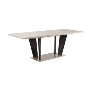 J&M Furniture Sonia Wood Veneer Extendable Dining Table, Pearl High Gloss/Brown & Cream Marble