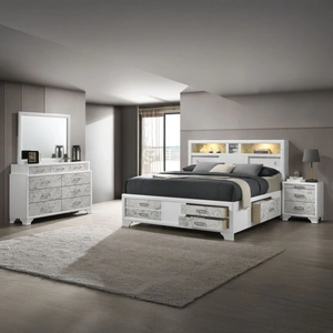 Galaxy Home Furnishings Soul Wood Panel Storage Bedroom Set w/LED Light, White