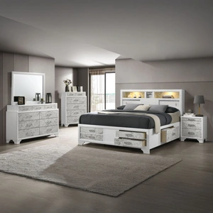 Galaxy Home Furnishings Soul Wood Panel Storage Bedroom Set w/LED Light, White
