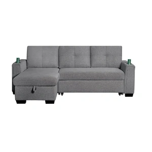 Pantek Furniture SP260 Fabric Convertible Sectional Sofa Sleeper L-Shaped in Gray