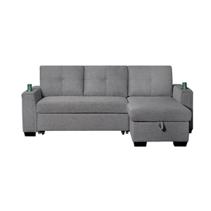 Pantek Furniture SP260 Fabric Convertible Sectional Sofa Sleeper L-Shaped in Gray
