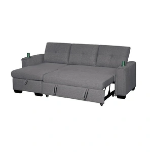 Pantek Furniture SP260 Fabric Convertible Sectional Sofa Sleeper L-Shaped in Gray