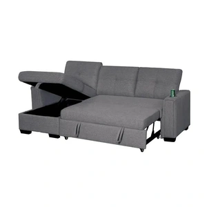 Pantek Furniture SP260 Fabric Convertible Sectional Sofa Sleeper L-Shaped in Gray