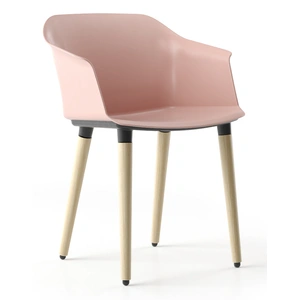 NARBUTAS Polytone C Visitor Chair w/Plastic Shell & Natural Ash Wood 4 Leg Base on Glides