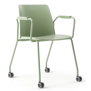 NARBUTAS Polytone L Conference Chair w/Plastic Shell & Powder-Coated Steel 4-Leg Frame w/Armrests on Castors