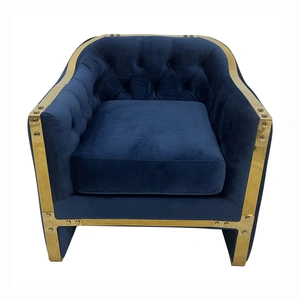 Furnings Timeless Velvet Sofa Chair, Navy & Gold