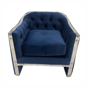 Furnings Timeless Velvet Sofa Chair, Navy & Silver