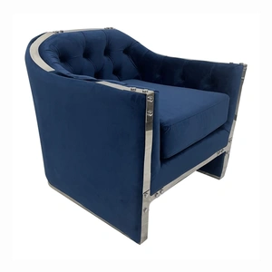 Furnings Timeless Velvet Sofa Chair, Navy & Silver
