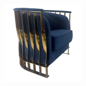 Furnings Timeless Velvet Sofa Chair, Navy Blue & Gold