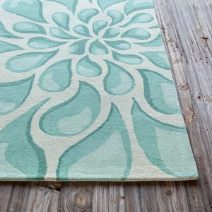 Chandra Stella Wool Rectangular Hand-tufted Rug, Beige/Light Aqua