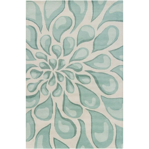 Chandra Stella Wool Rectangular Hand-tufted Rug, Beige/Light Aqua