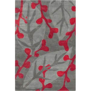 Chandra Stella Wool Rectangular Hand-tufted Rug, Grey/Red