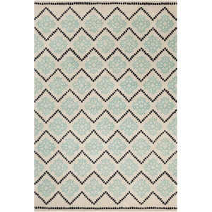 Chandra Stella Wool Rectangular Hand-tufted Rug, Cream/Blue/Black