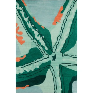 Chandra Stella Wool Rectangular Hand-tufted Rug, Aqua/Green/Orange
