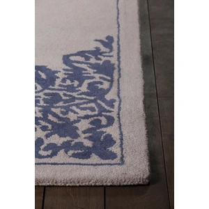 Chandra Stella Wool Rectangular Hand-tufted Rug, Light Grey/Navy