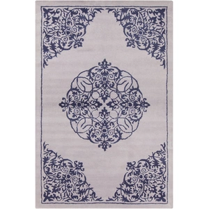 Chandra Stella Wool Rectangular Hand-tufted Rug, Light Grey/Navy