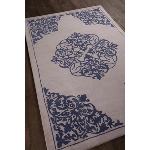 Chandra Stella Wool Rectangular Hand-tufted Rug, Light Grey/Navy