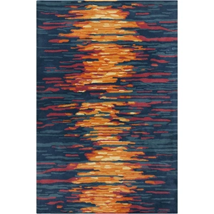 Chandra Stella Wool Rectangular Hand-tufted Rug, Blue/Grey/Red/Orange